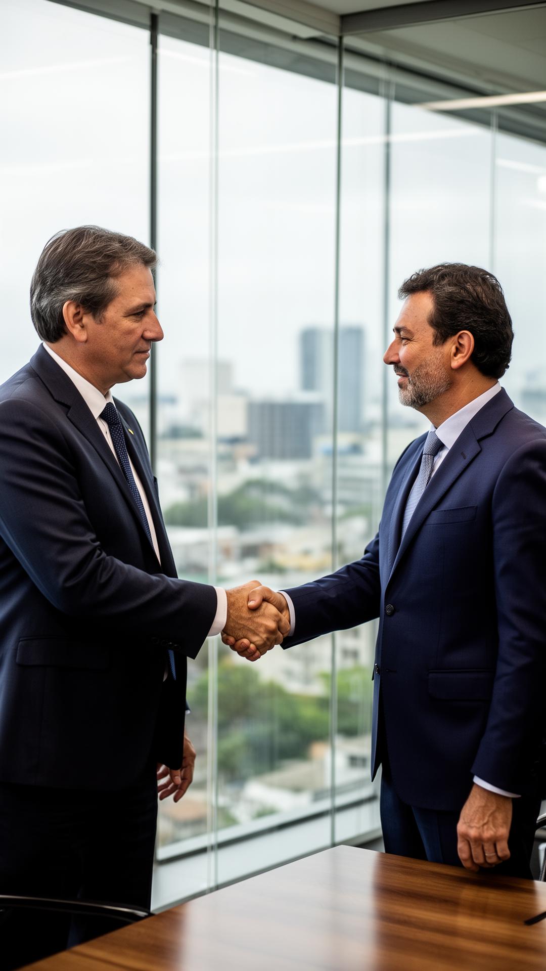 Executivos firmando parceria